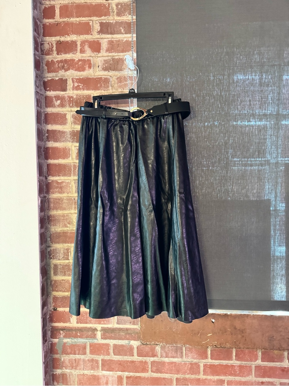 Zara Black Pleated A-Line Faux Leather Midi Skirt